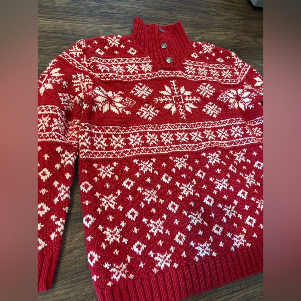 Vintage Ralph Lauren Hand-Knit Red and White Snowflake Sweater Cotton XL - Picture 2 of 9